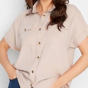 3/$10 Life is For Eternity Mauve Button-Down Short Sleeve Shirt